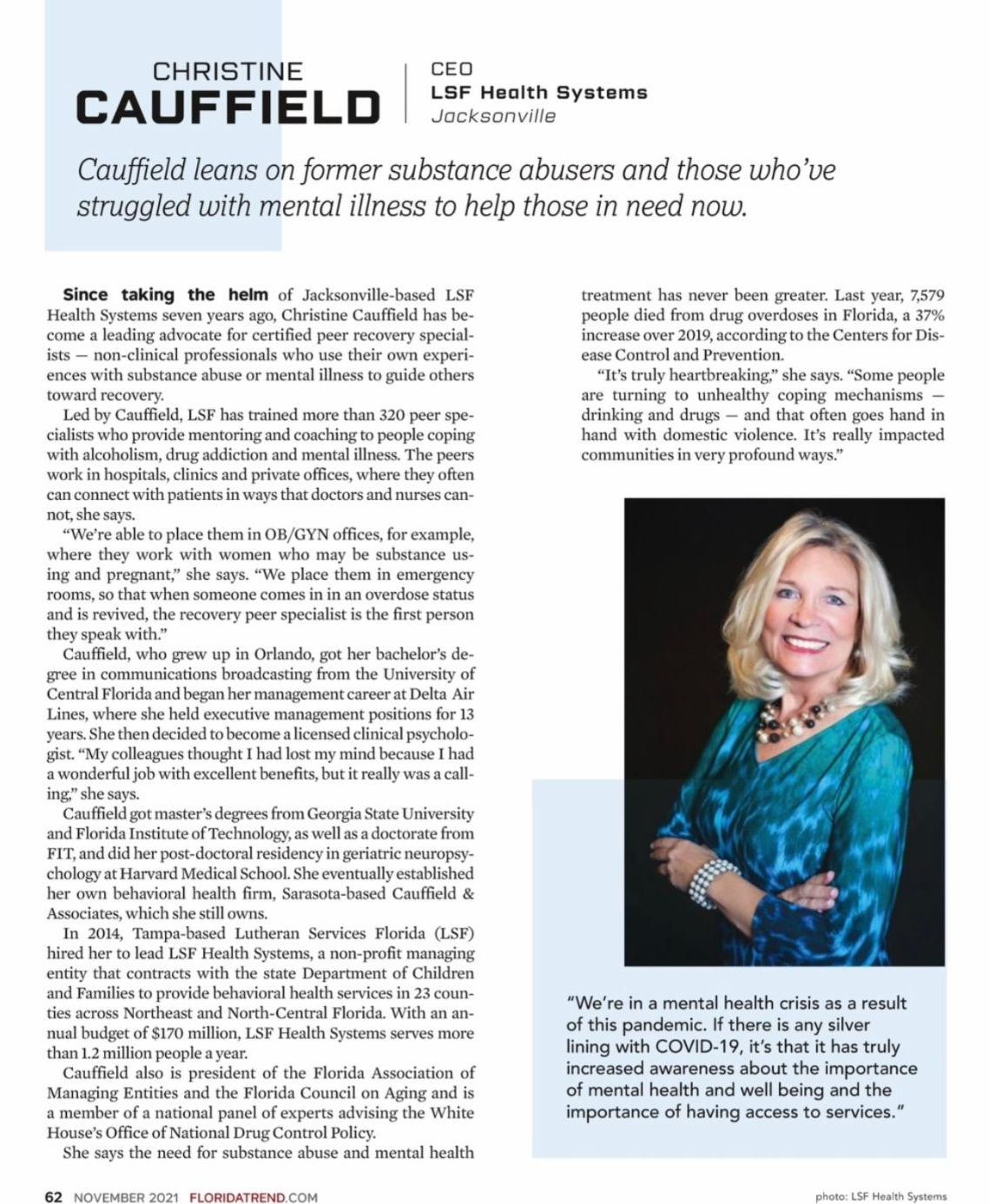 Dr. Christine Cauffield Earns Florida Trend Magazine’s 2021 Women in Leadership Recognition